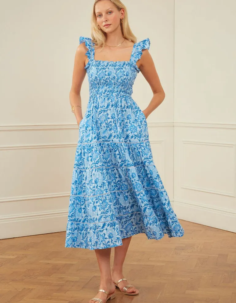 Block Print Jessica Dress in Azure