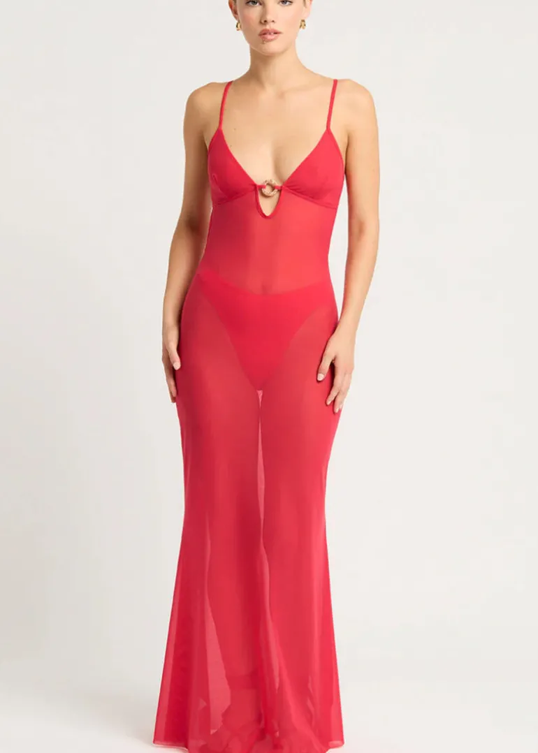 Cindy Ring Maxi Dress in Cherry Mesh