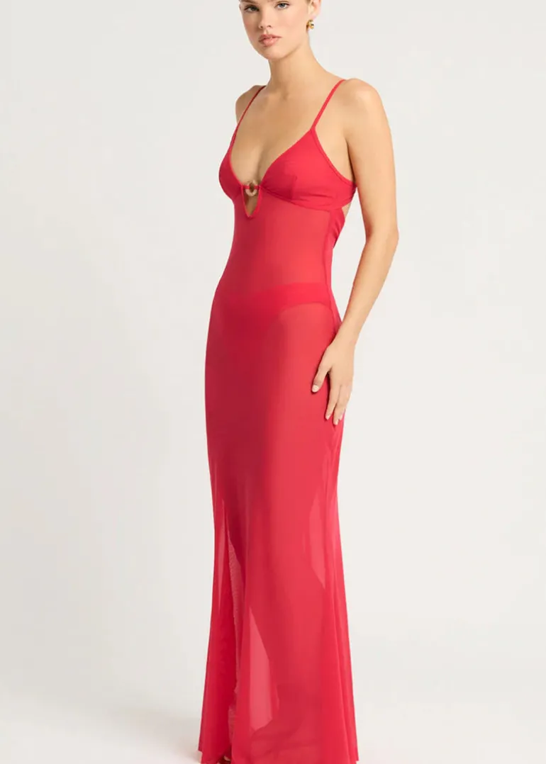 Cindy Ring Maxi Dress in Cherry Mesh
