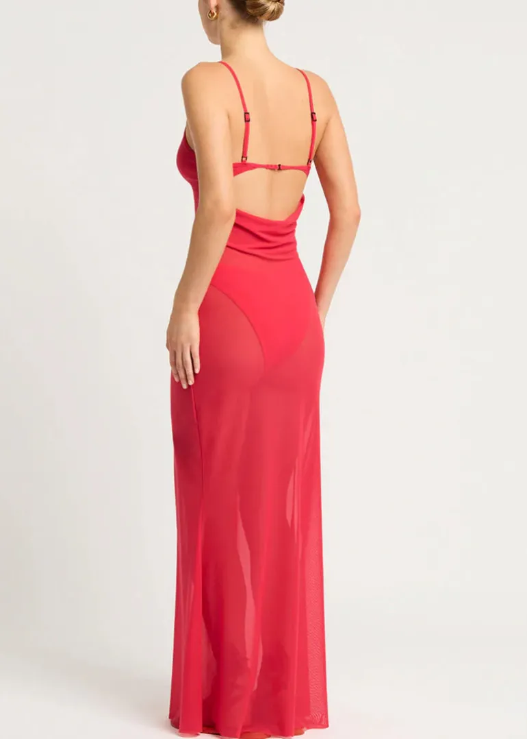 Cindy Ring Maxi Dress in Cherry Mesh