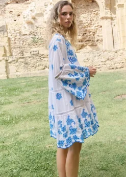 Crete Mini Embroidered Dress with Long Sleeves