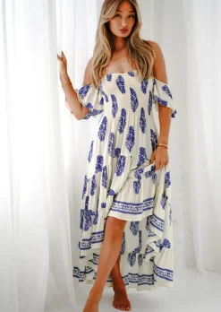 Daisy Bandeau High Low Dress in Blue Print