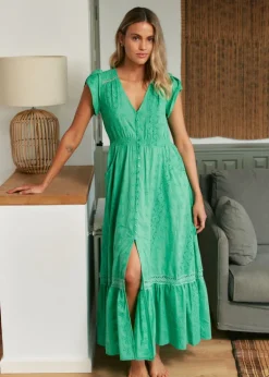 Emerald Embroidered Carmen Maxi Dress