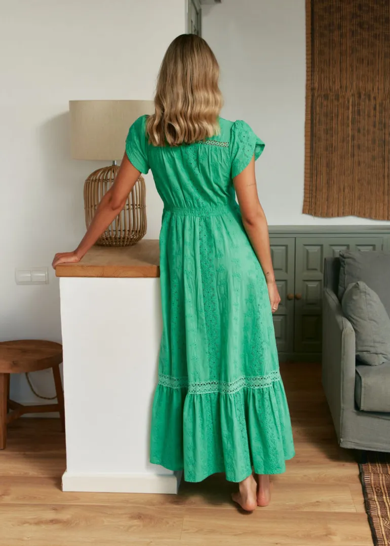 Emerald Embroidered Carmen Maxi Dress