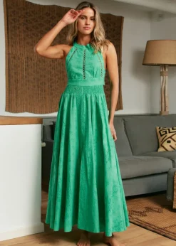 Emerald Embroidered Endless Summer Maxi Dress