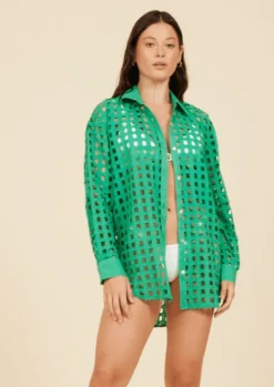 Eyelet Box Shirt in Seafoam Green