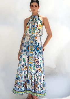 Halterneck Maxi Dress in Amalfi Print