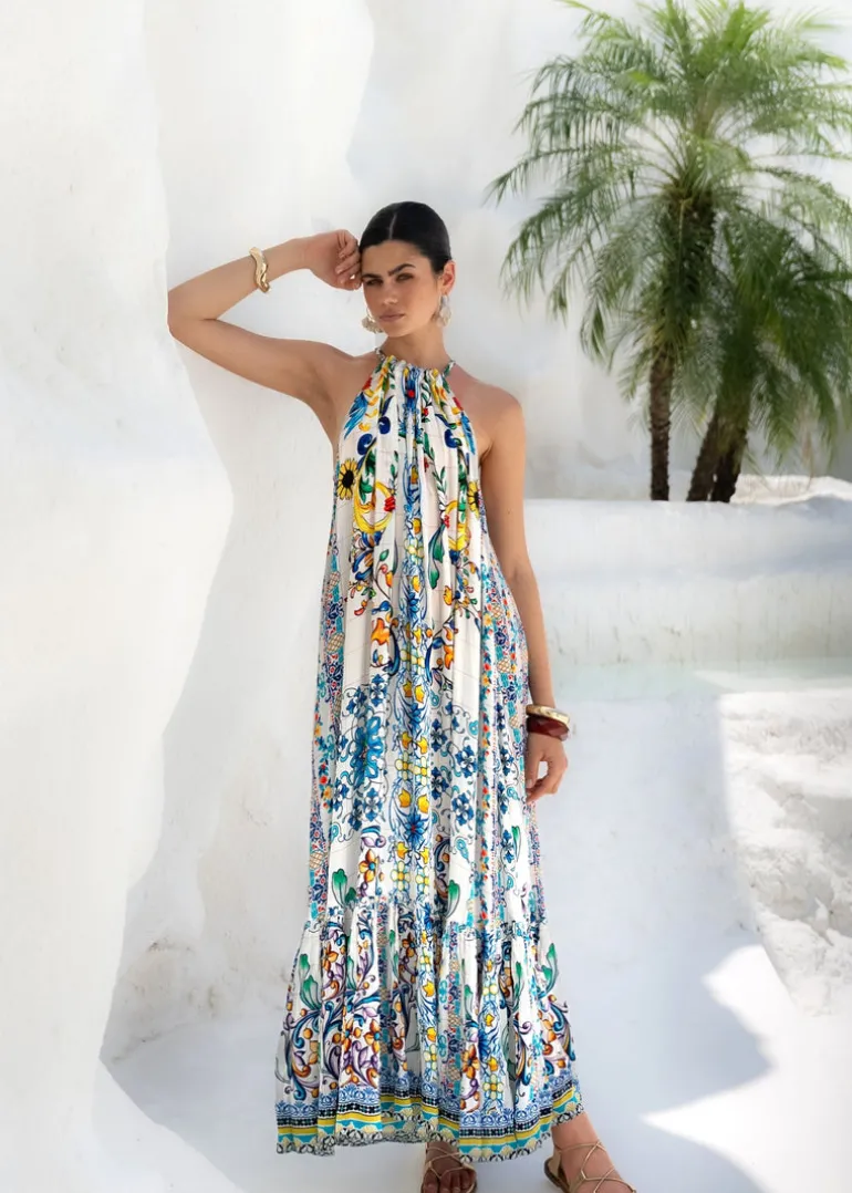 Halterneck Maxi Dress in Amalfi Print