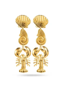 Lobster and Shell Drop Earrings