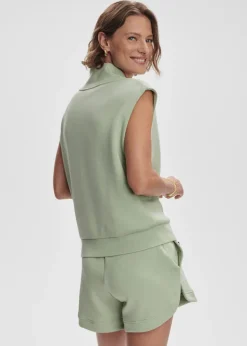 Loretta Half Zip Sleeveless Sweat in Snow Sage