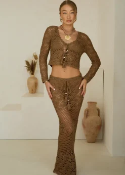 Maxi Crochet Skirt Sea Shells in Mocha Mousse