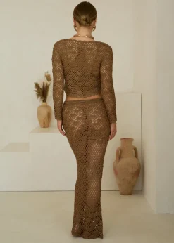 Maxi Crochet Skirt Sea Shells in Mocha Mousse