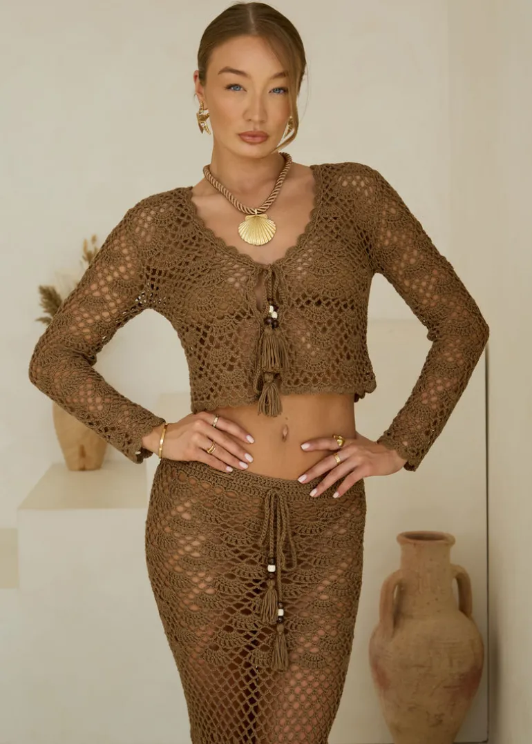Maxi Crochet Skirt Sea Shells in Mocha Mousse