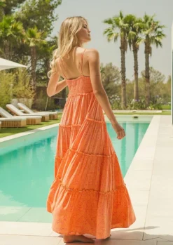 Maxi Layered Dress in Peach Paradise Print