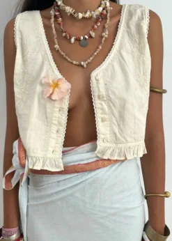 Meg Vest Blouse in Pearl