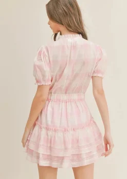 Mini Ruffle Dress in Checkered Pink