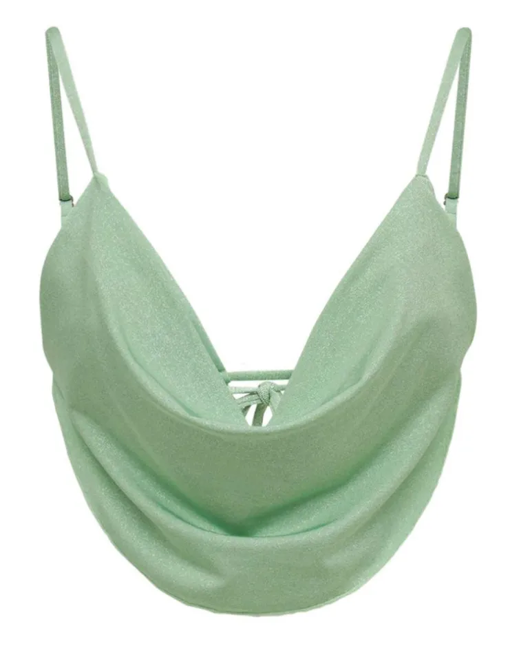 Mint Cowl Neck Glitter Bikini Top