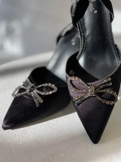 Rosie Crystal Embellished Satin Pumps in Black