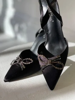 Rosie Crystal Embellished Satin Pumps in Black