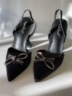 Rosie Crystal Embellished Satin Pumps in Black