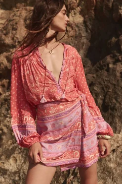 Sunshine Bandit Wrap Mini Skirt Cayenne