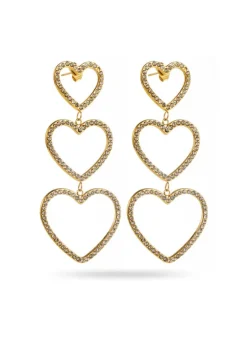 Triple Heart Gold Drop Earrings