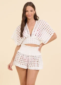 White Box Eyelet Kimono Top