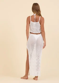 White Crochet Maxi Dress With Beads