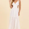 White Lurex Stripe Maxi Dress