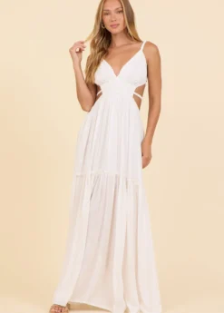 White Lurex Stripe Maxi Dress
