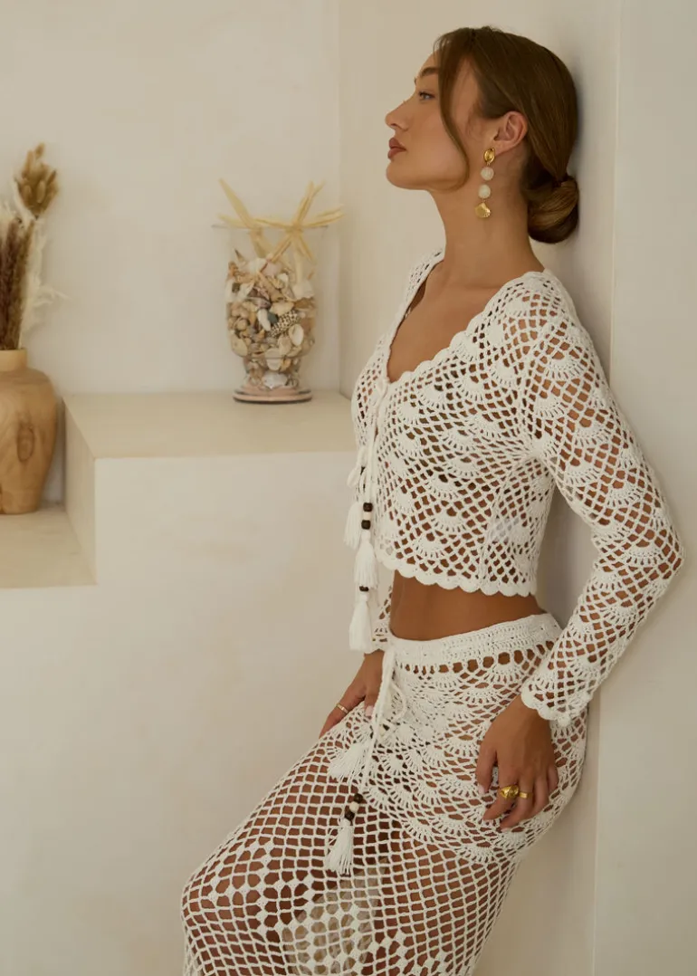White Maxi Crochet Skirt Sea Shells
