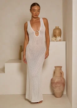 White Sleeveless Maxi Crochet knit Dress Malibu